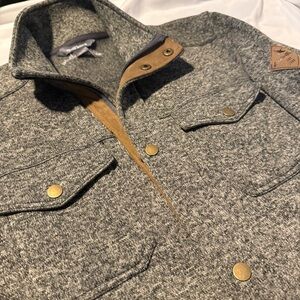 Eddie Bauer Gray Snap Front Sweater Jacket Mens Size S Wool Blend Shacket